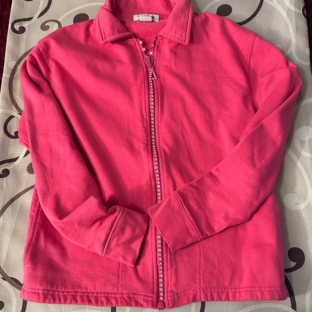 Kids Pink Zip-Up Hoodie With Rhinestone Zipper